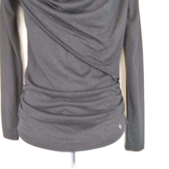 Armani Exchange Long Sleeve Black Shinny Top Faux Wrap Size XS - Picture 4 of 10